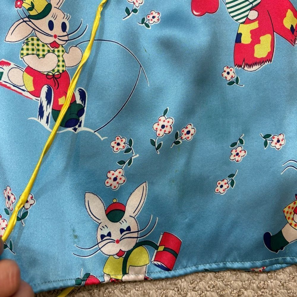 Rare Voom Brand 100% Silk Cartoon Rabbit Print Square Neck Dress Size Medium - Picture 8 of 16